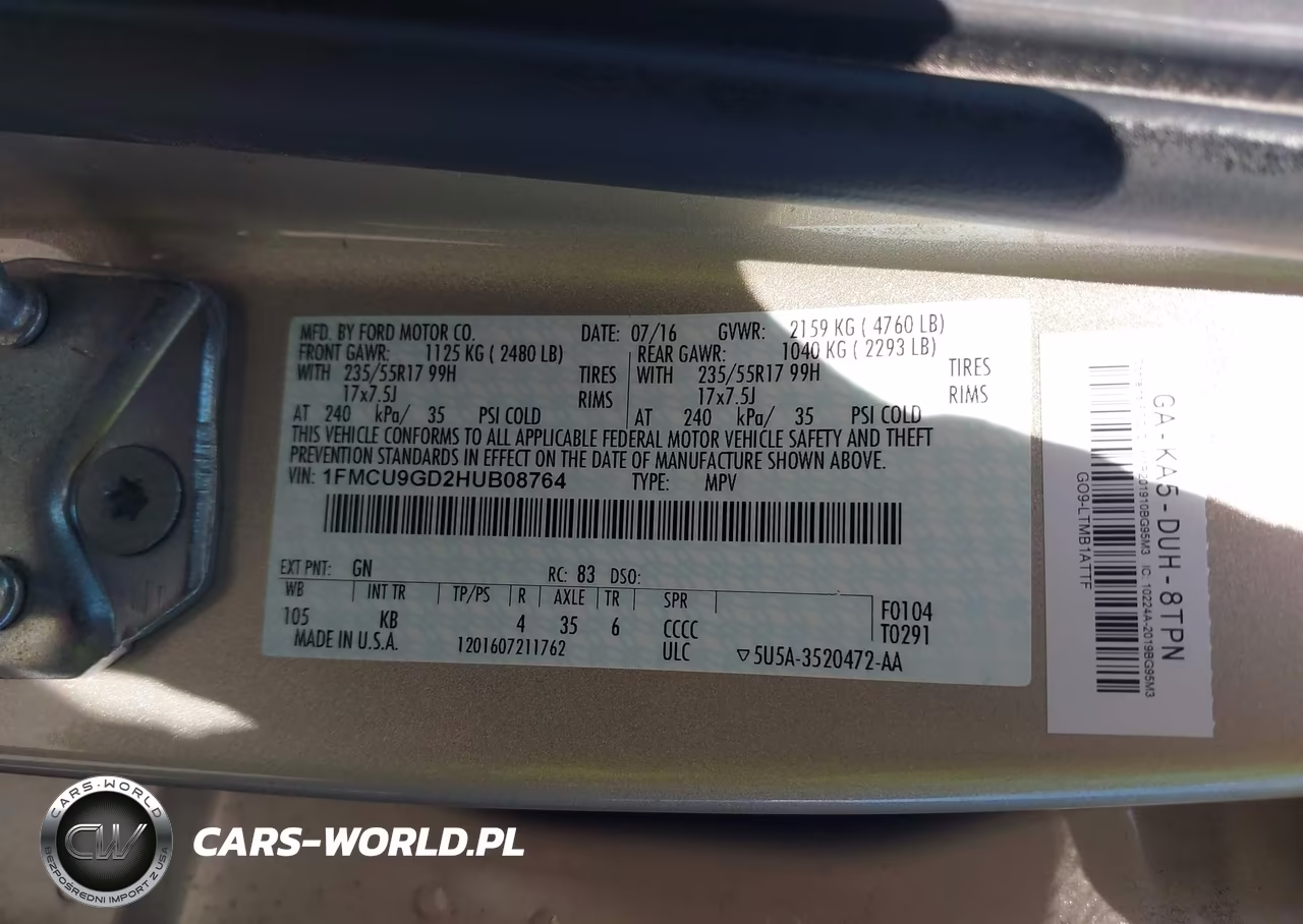 2017 Ford Escape Se VIN:1FMCU9GD2HUB08764 - 9