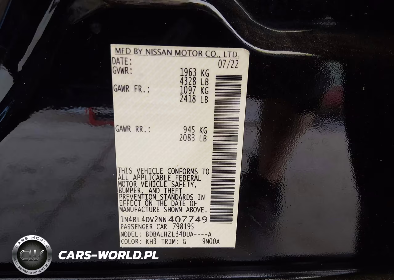 2022 Nissan Altima Sv Fwd VIN:1N4BL4DV2NN407749 - 9