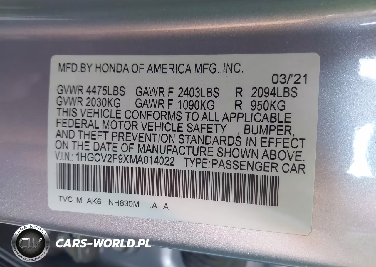 2021 Honda Accord Touring VIN:1HGCV2F9XMA014022 - 9