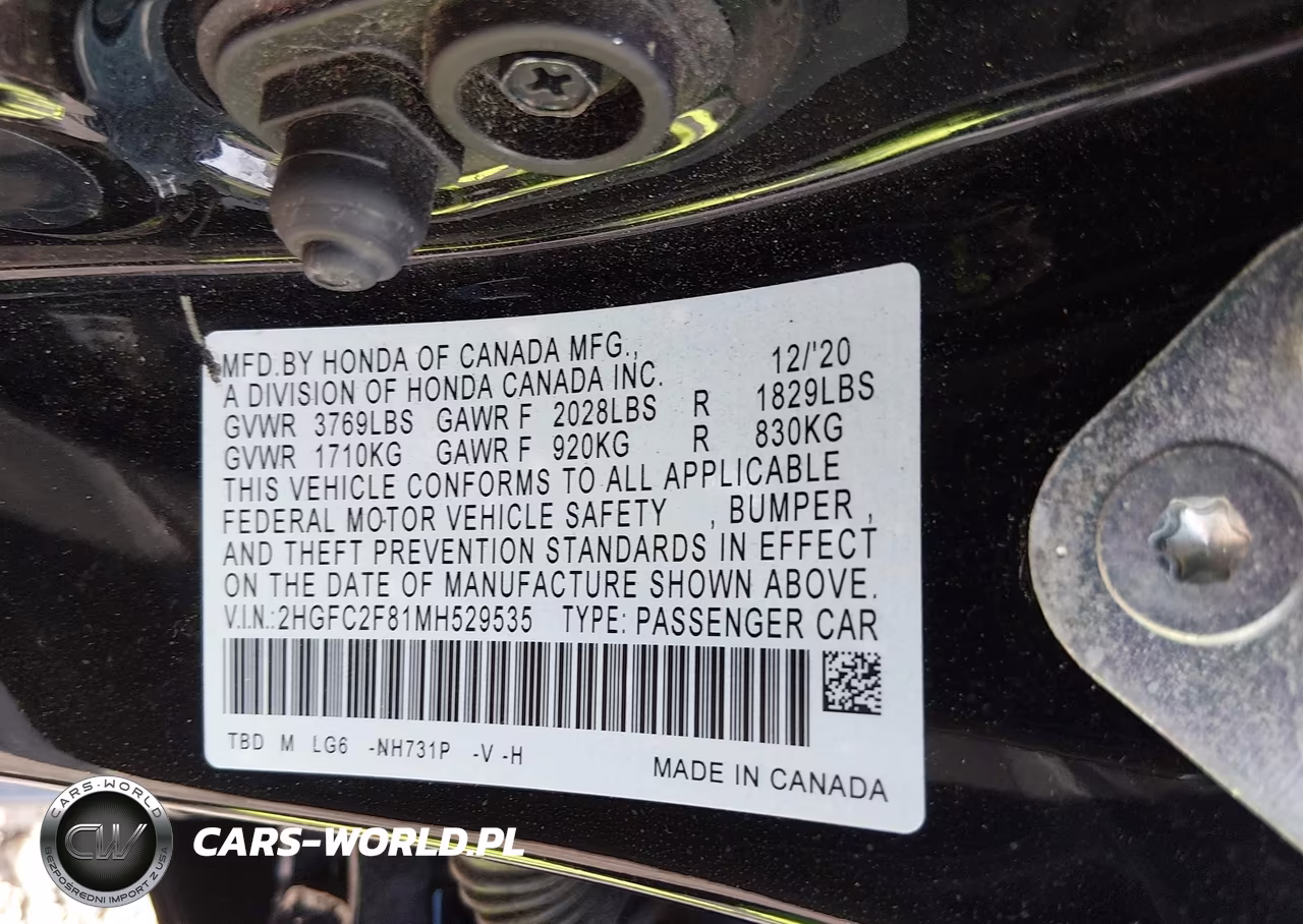 2021 Honda Civic Sport VIN:2HGFC2F81MH529535 - 9