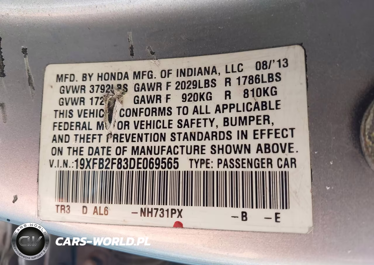 2013 Honda Civic Lx VIN:2HGFB2F52DH543470 - 9
