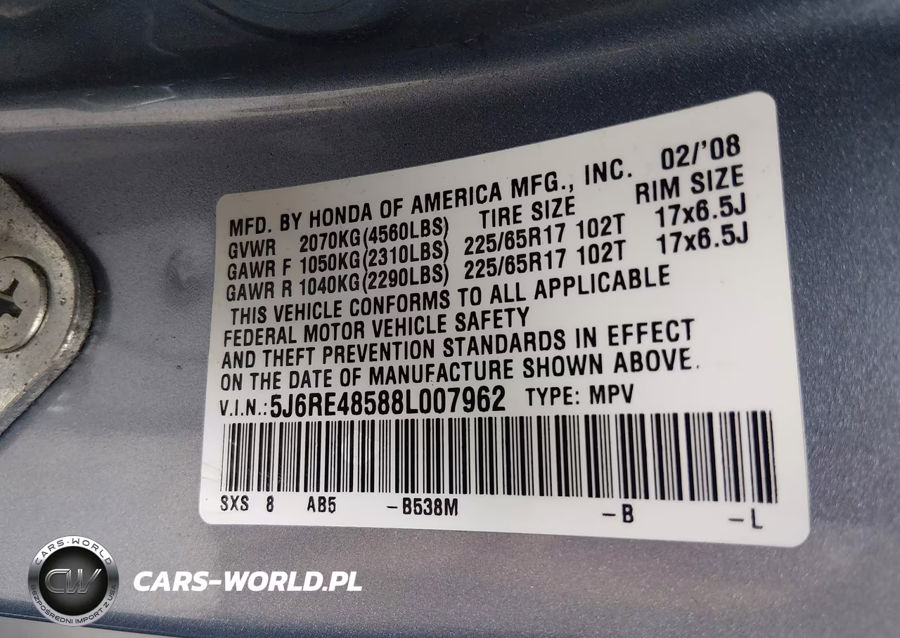 2008 Honda Cr-V Ex VIN:5J6RE48588L007962 - 9
