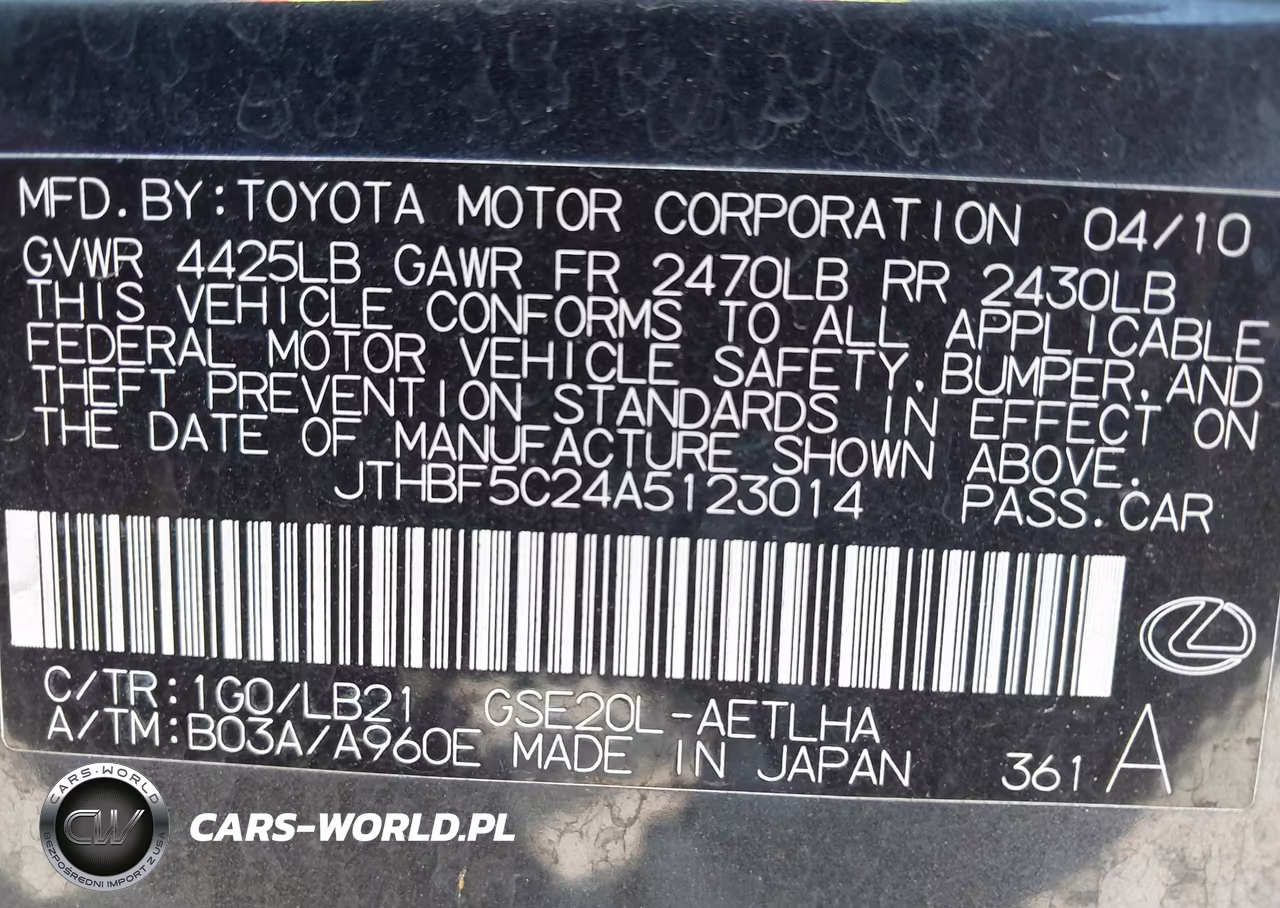 2010 Lexus Is 250 VIN:JTHBF5C24A5123014 - 9