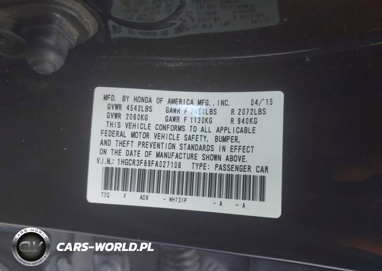 2015 Honda Accord Ex-L V-6 VIN:1HGCR3F89FA027106 - 9