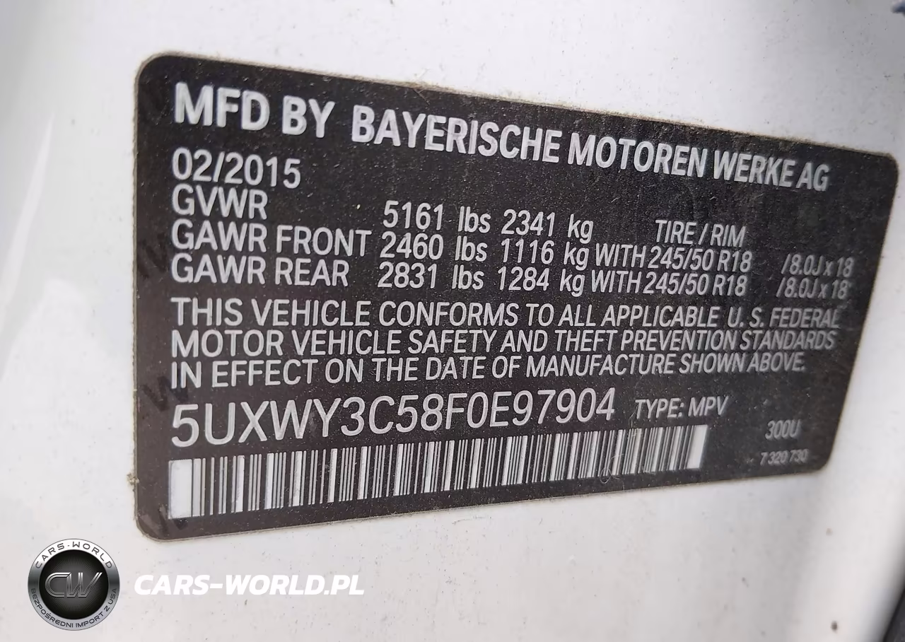2015 BMW X3 xDrive28D VIN:5UXWY3C58F0E97904 - 9
