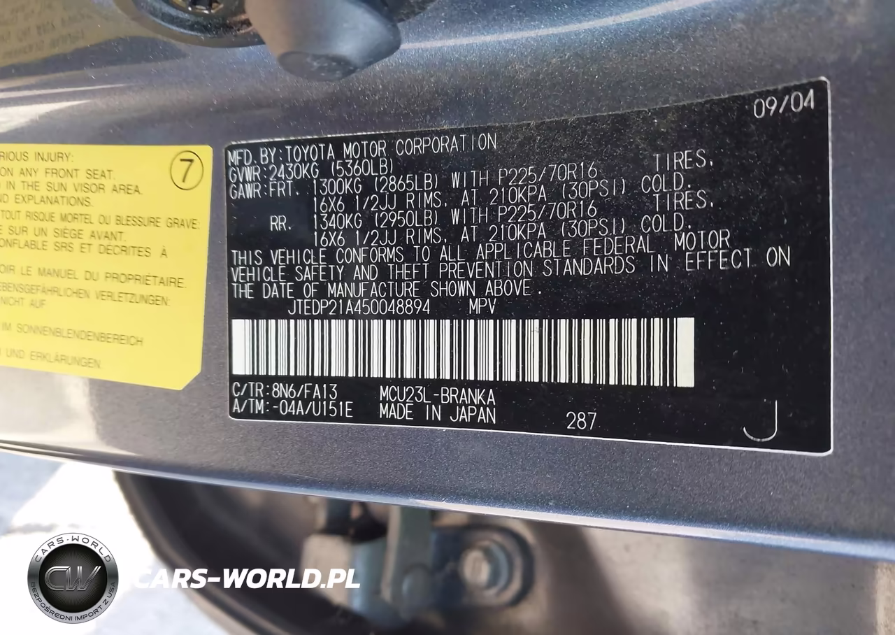 2005 Toyota Highlander V6 VIN:JTEDP21A450048894 - 9