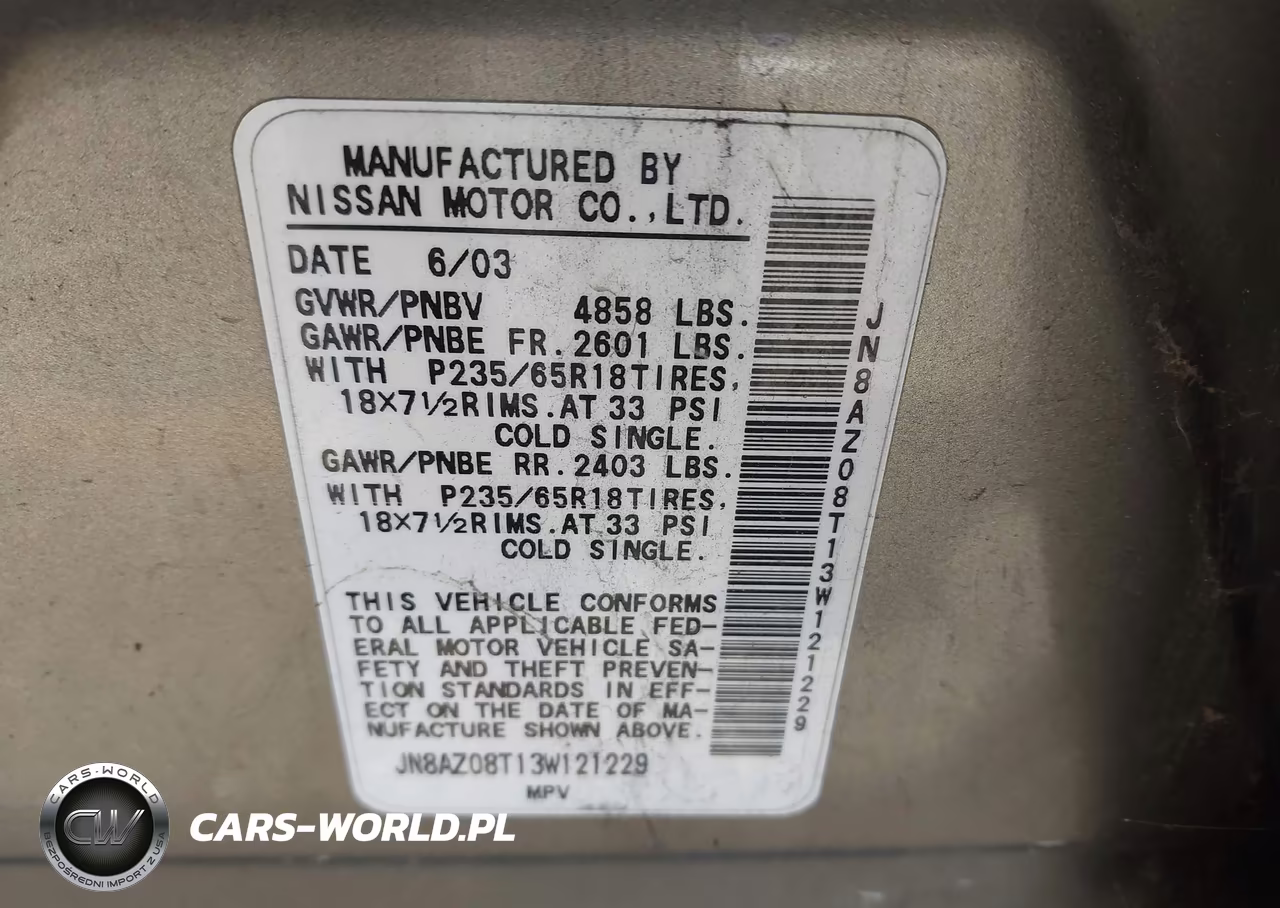 2003 Nissan Murano Sl VIN:JN8AZ08T13W121229 - 9