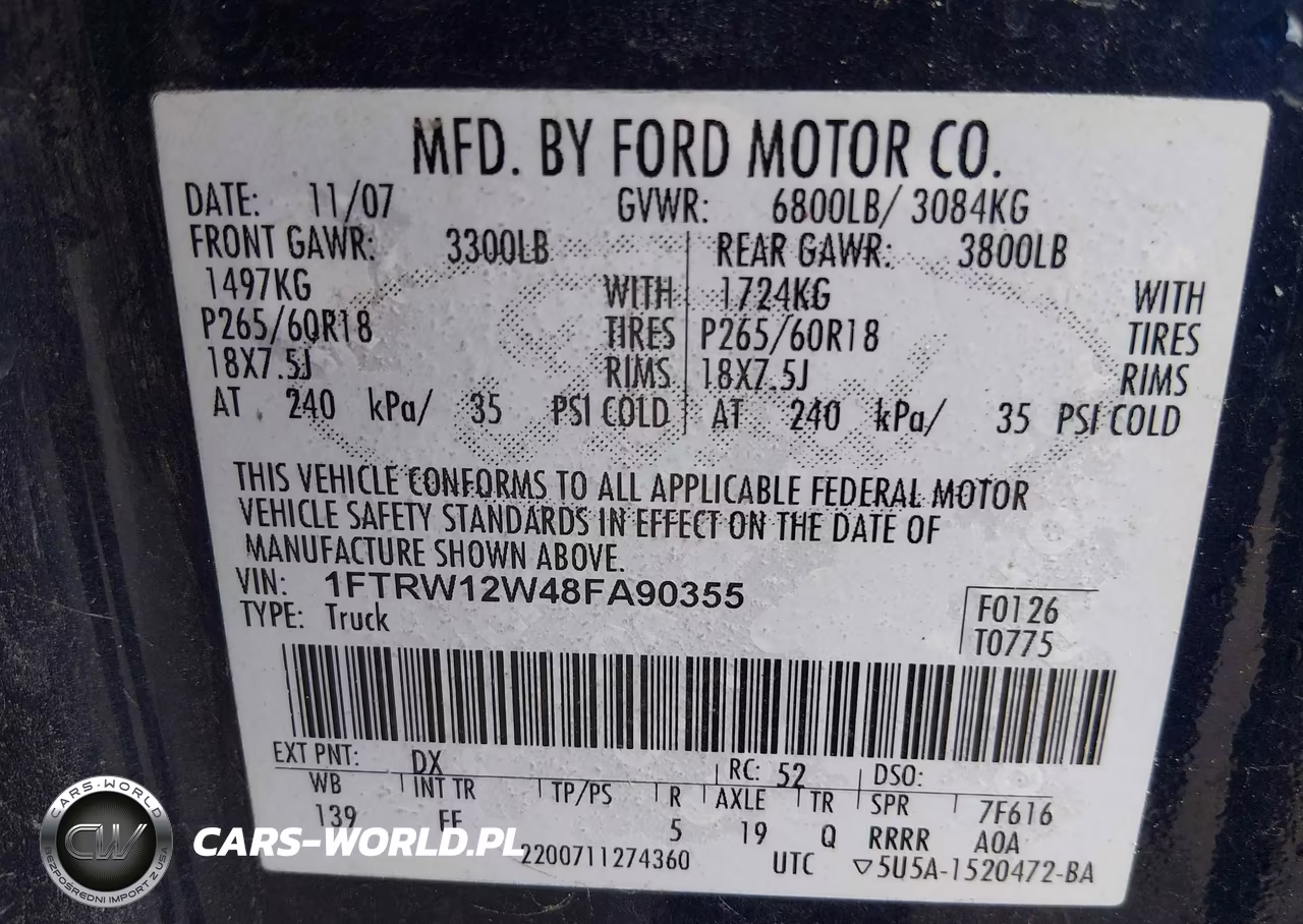 2008 Ford F-150 VIN:1FTRW12W48FA90355 - 9