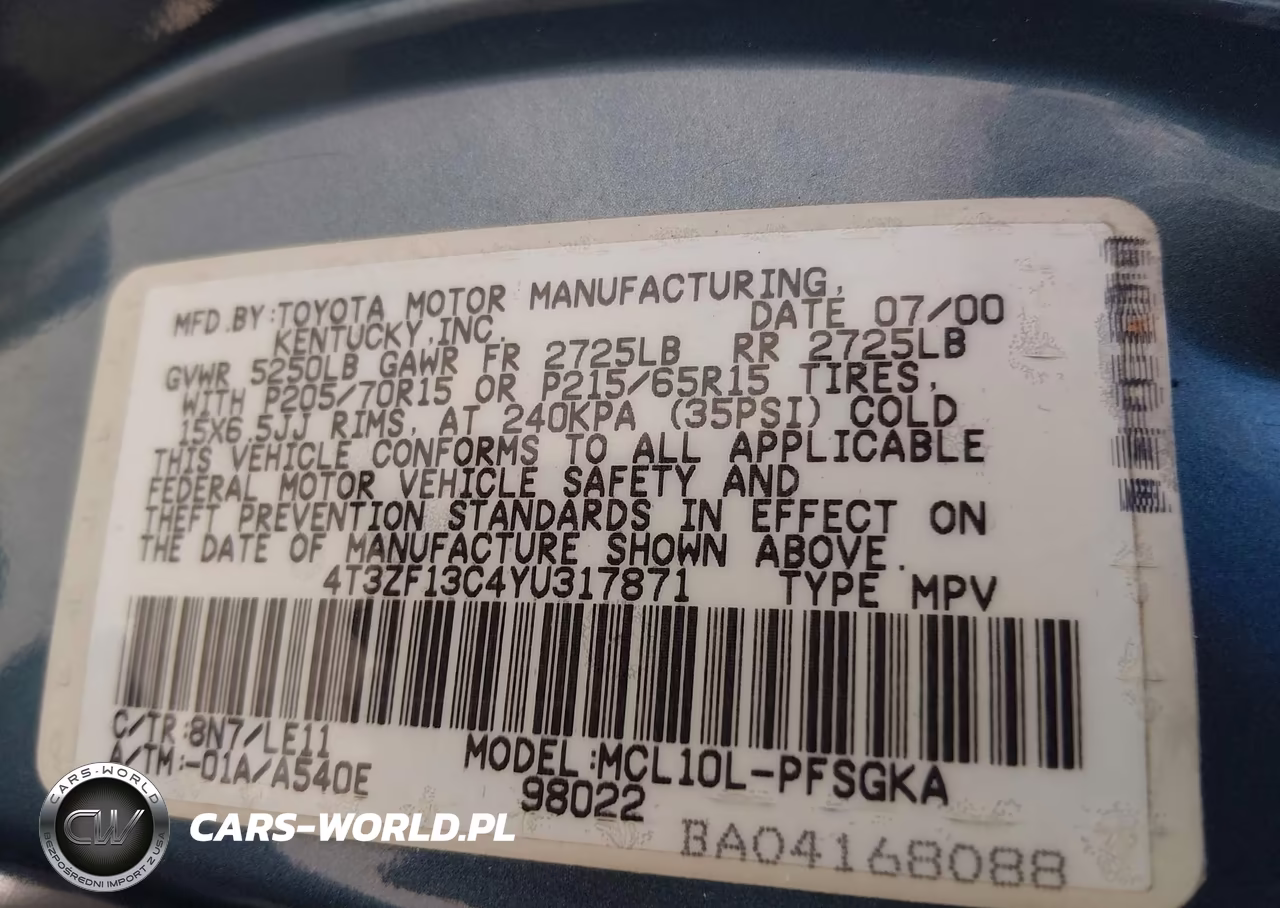 2000 Toyota Sienna Xle VIN:4T3ZF13C4YU317871 - 9