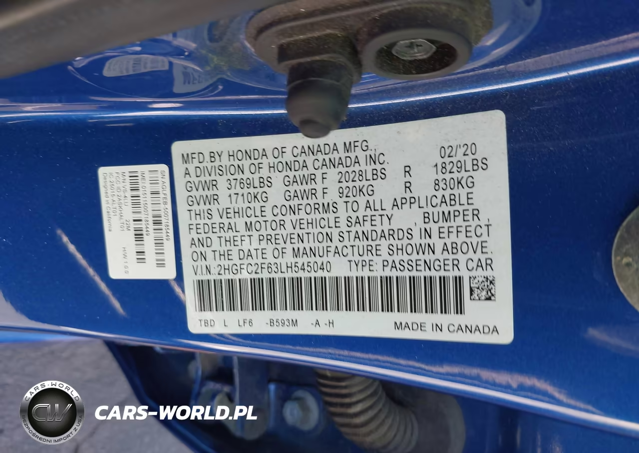 2020 Honda Civic Lx VIN:2HGFC2F63LH545040 - 9