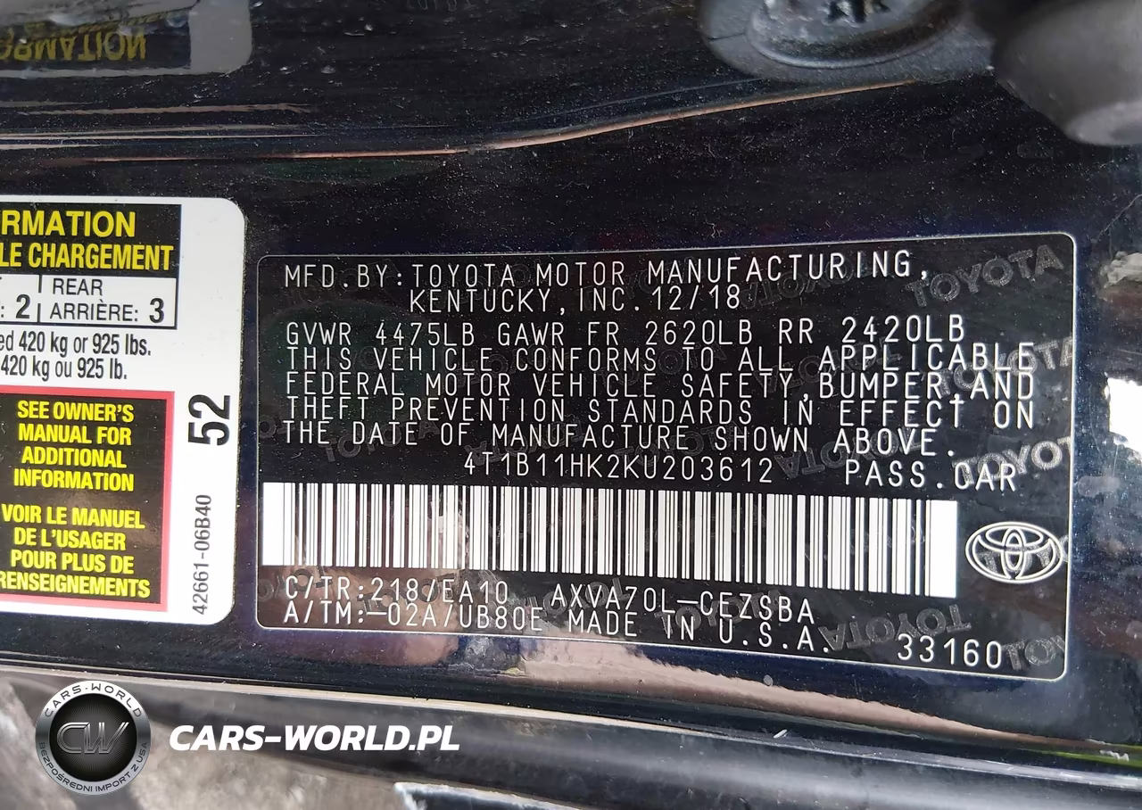 2019 Toyota Camry Se VIN:4T1B11HK2KU203612 - 9