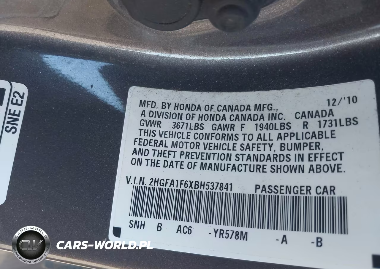 2011 Honda Civic Lx-S VIN:2HGFA1F6XBH537841 - 9