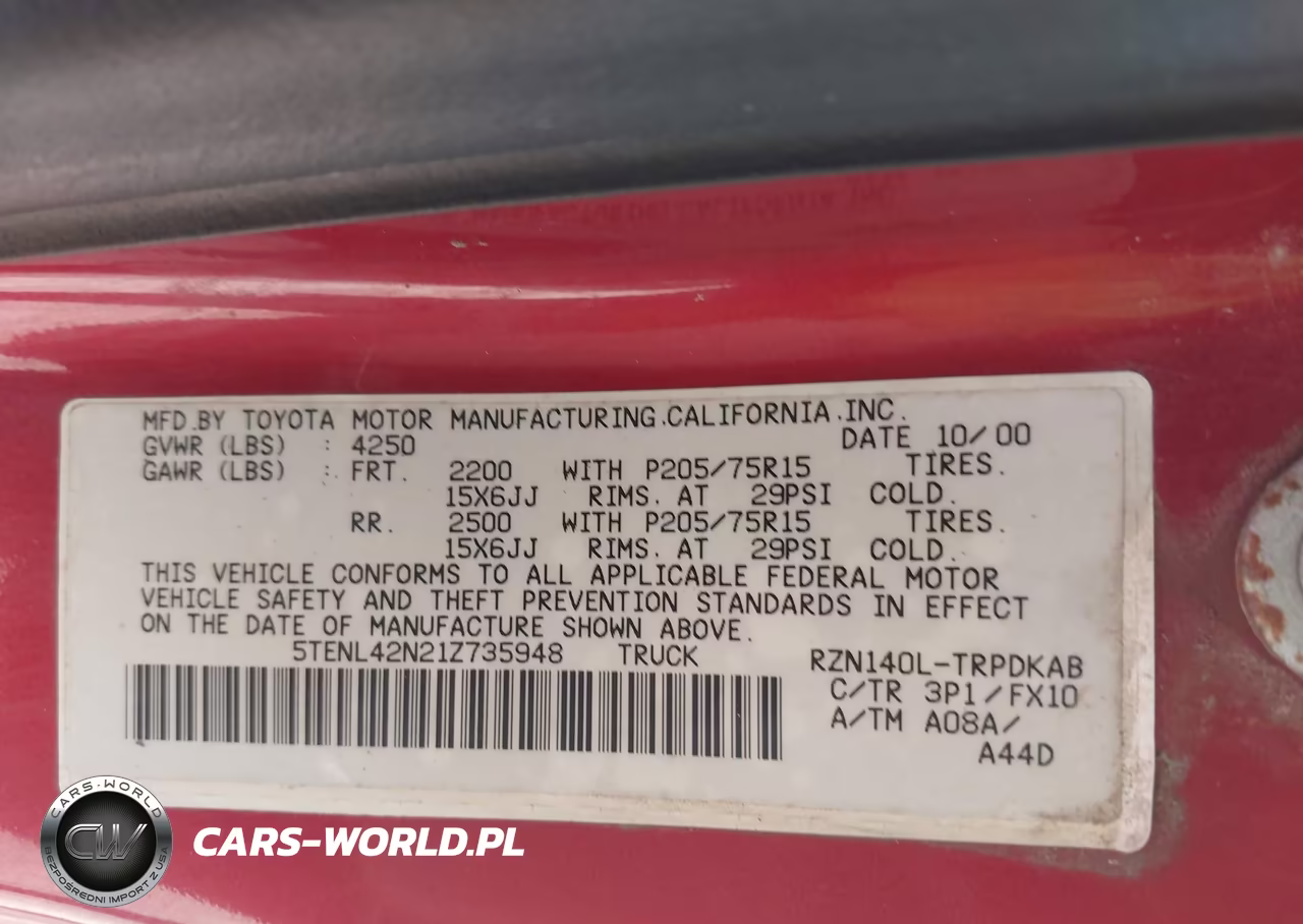 2001 Toyota Tacoma VIN:5TENL42N21Z735948 - 9