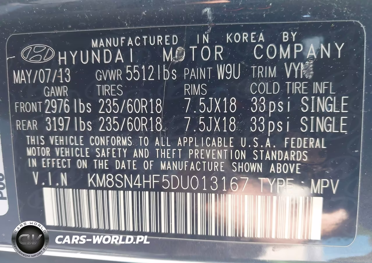 2013 Hyundai Santa Fe Gls VIN:KM8SN4HF5DU013167 - 9