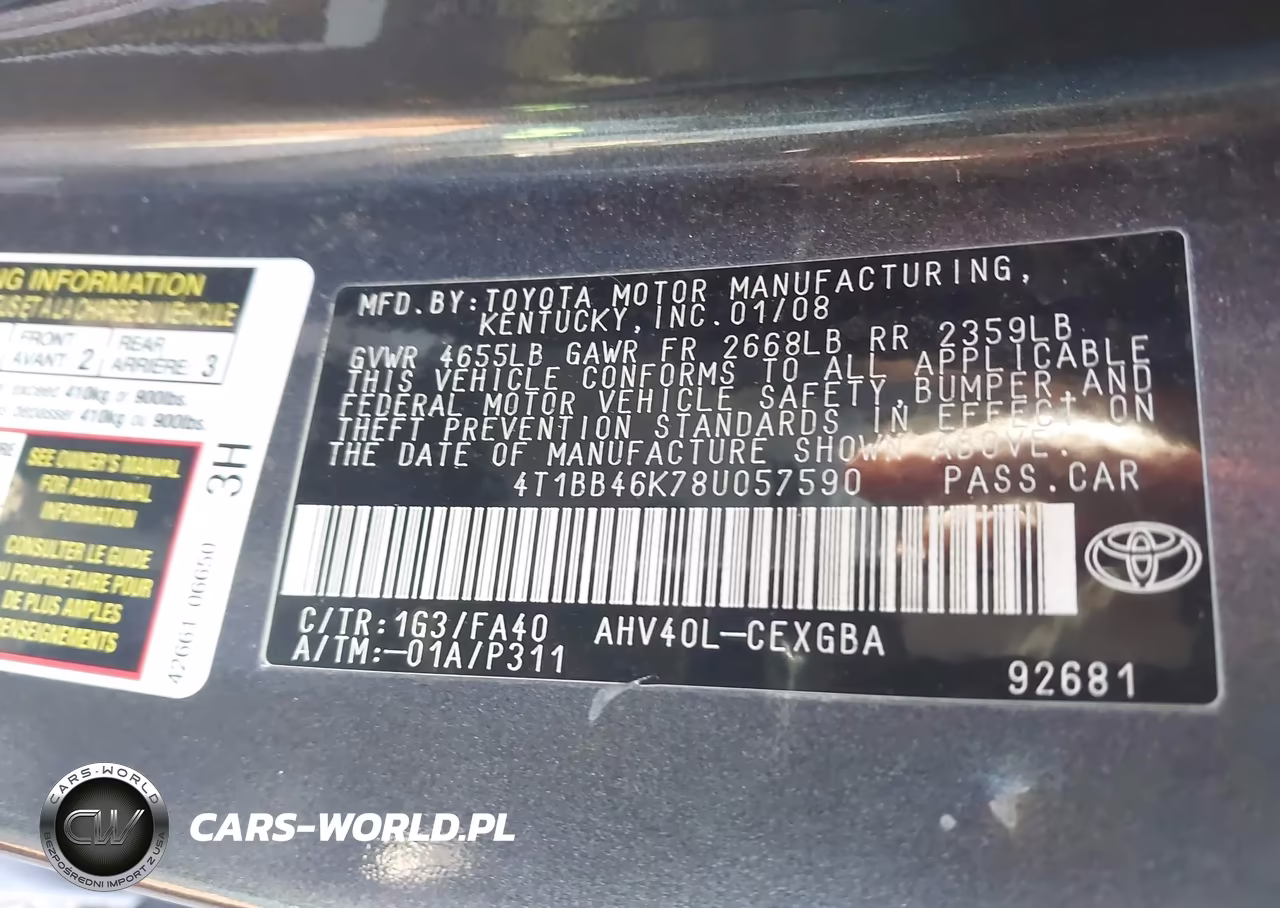 2008 Toyota Camry Hybrid VIN:4T1BB46K78U057590 - 9
