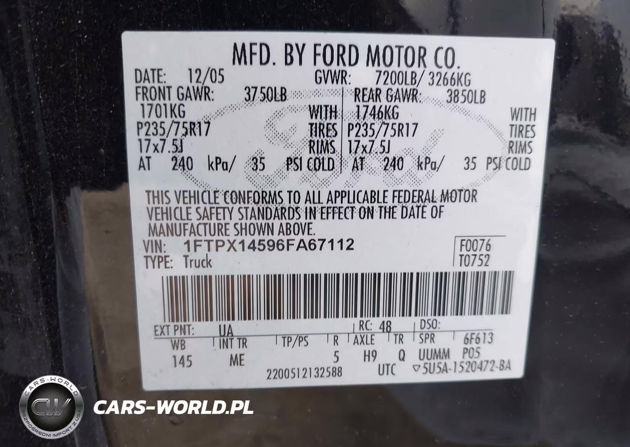 2006 Ford F-150 Fx4-Lariat-Xl-Xlt VIN:1FTPX14596FA67112 - 9