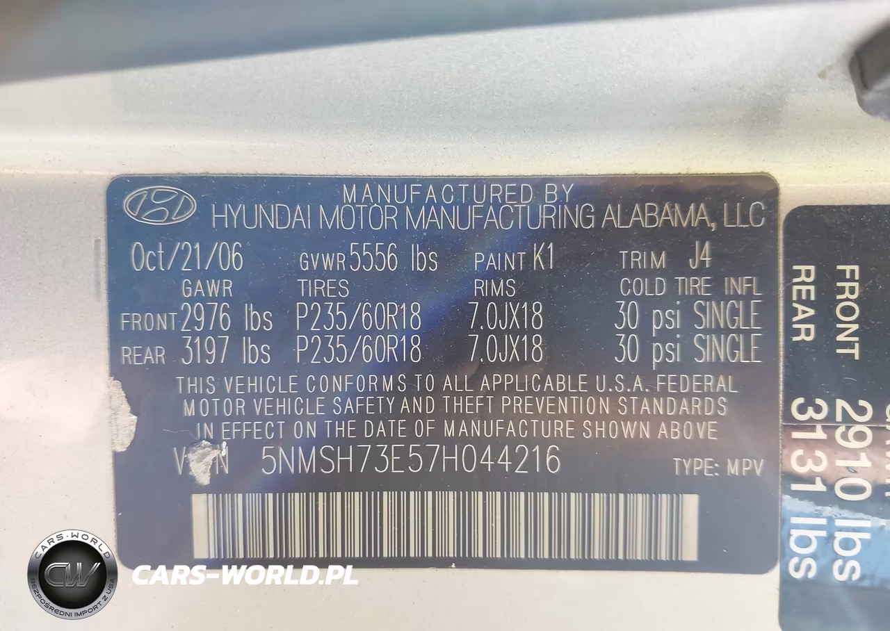 2007 Hyundai Santa Fe Limited-Se VIN:5NMSH73E57H044216 - 9