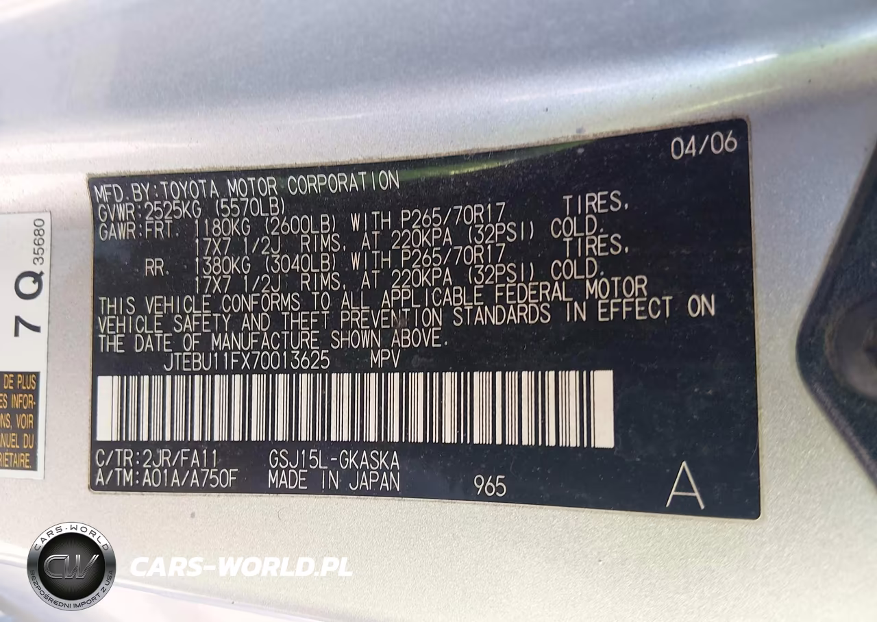 2007 Toyota Fj Cruiser VIN:JTEBU11FX70013625 - 9