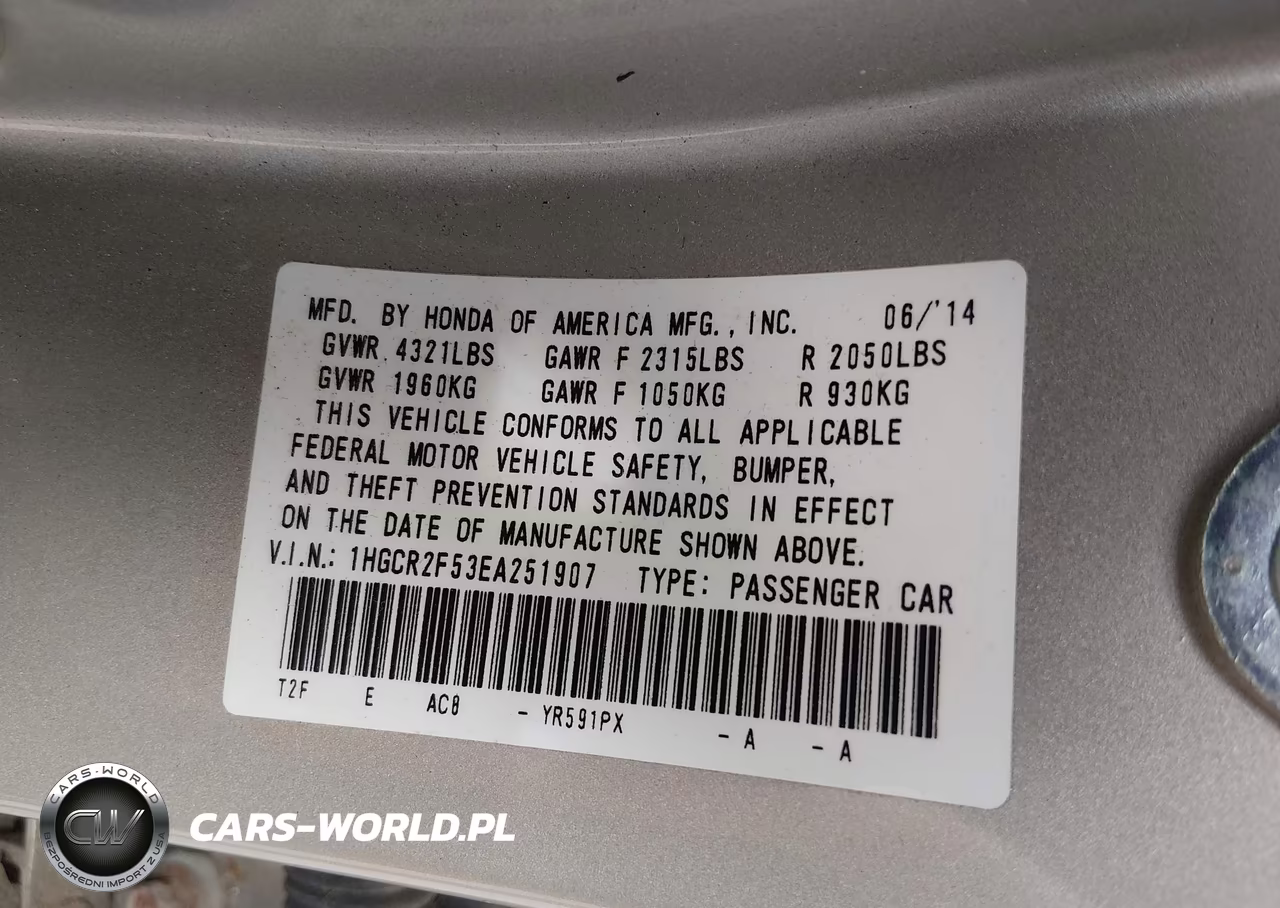 2014 Honda Accord Sport VIN:1HGCR2F53EA251907 - 9