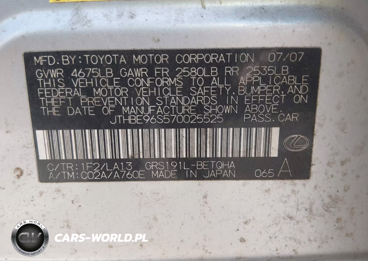 2007 Lexus Gs 350 VIN:JTHBE96S570025525 - 9