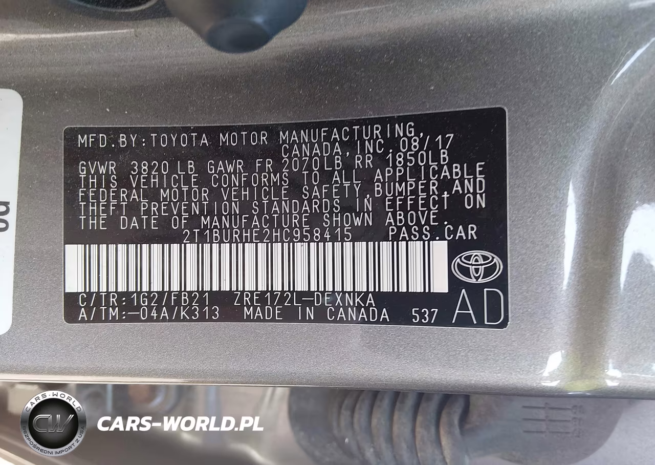 2017 Toyota Corolla Le VIN:2T1BURHE2HC958415 - 9