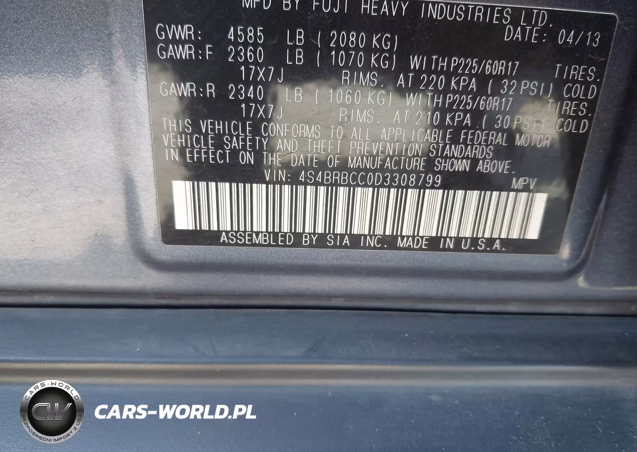 2013 Subaru Outback 2.5I Premium VIN:4S4BRBCC0D3308799 - 9