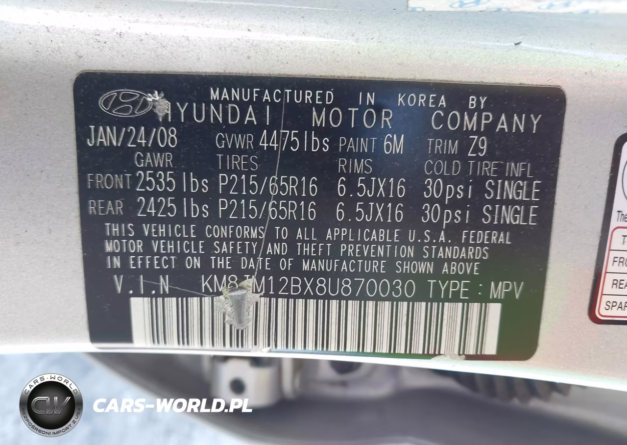 2008 Hyundai Tucson Gls VIN:KM8JM12BX8U870030 - 9