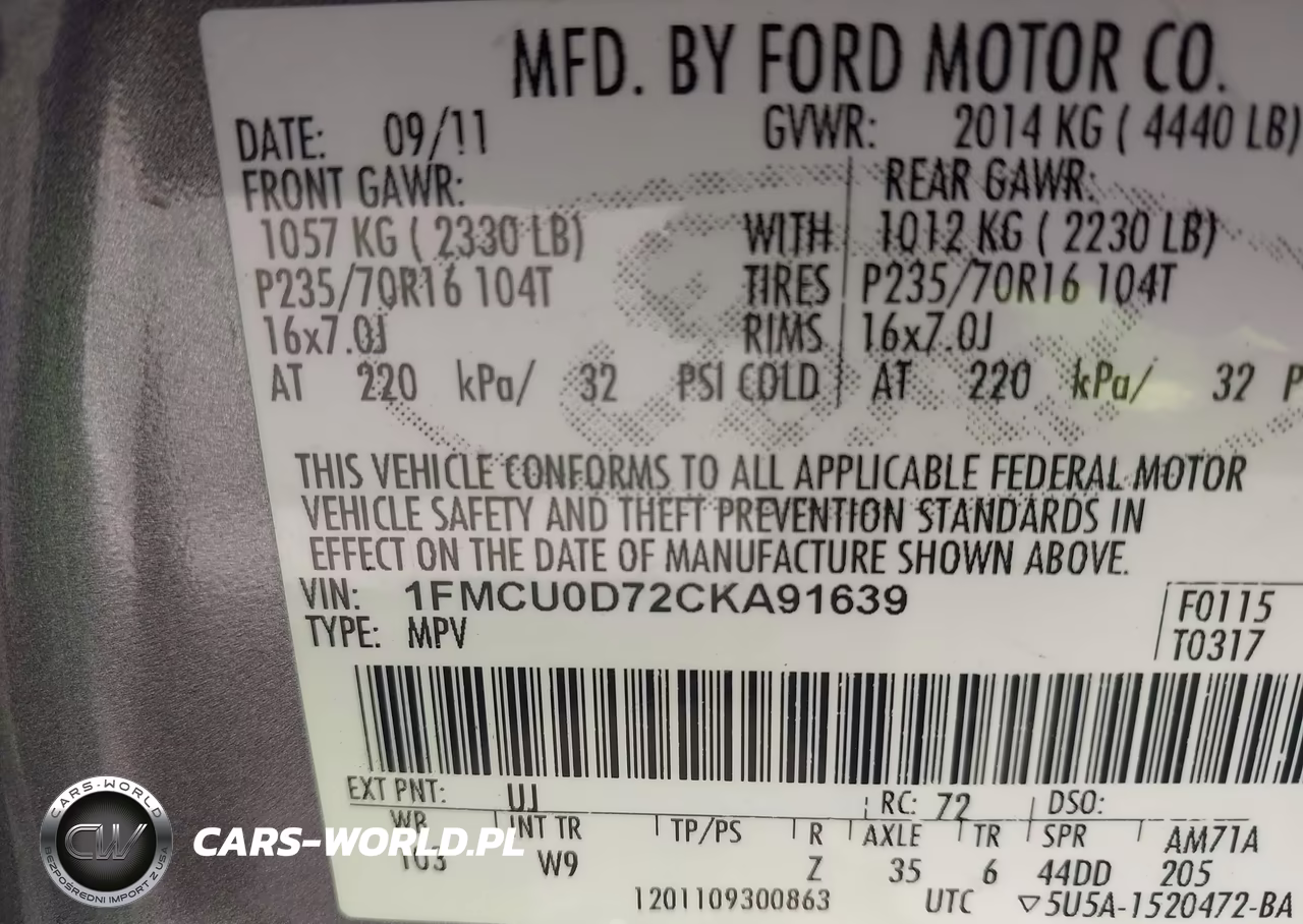 2012 Ford Escape Xlt VIN:1FMCU0D72CKA91639 - 9