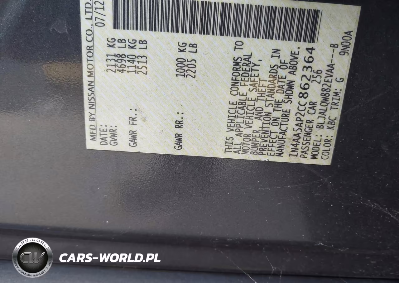 2012 Nissan Maxima 3.5 S VIN:1N4AA5AP2CC862364 - 9