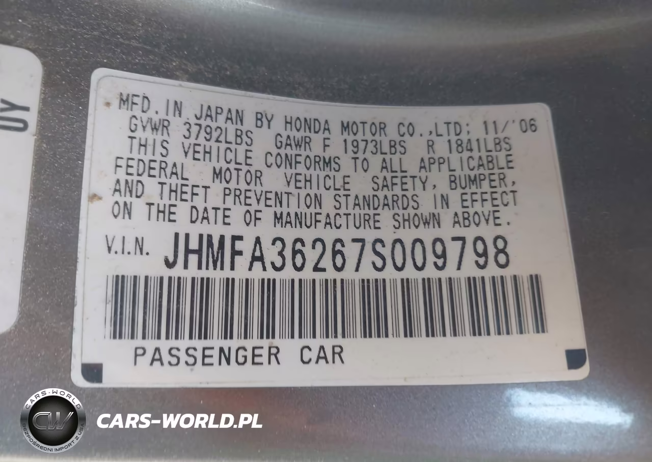 2007 Honda Civic Hybrid VIN:JHMFA36267S009798 - 9