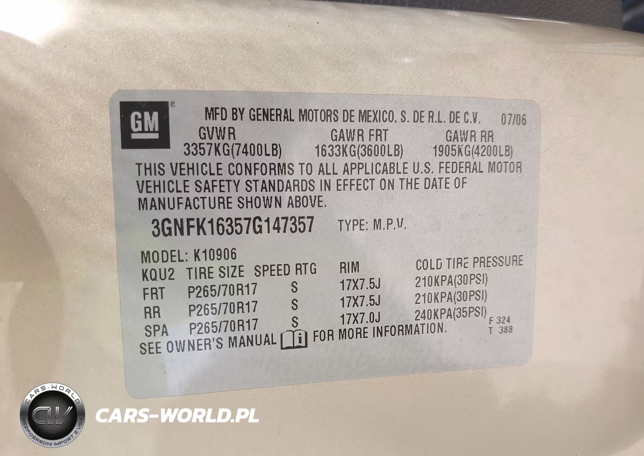 2007 Chevrolet Suburban 1500 Lt VIN:3GNFK16357G147357 - 9