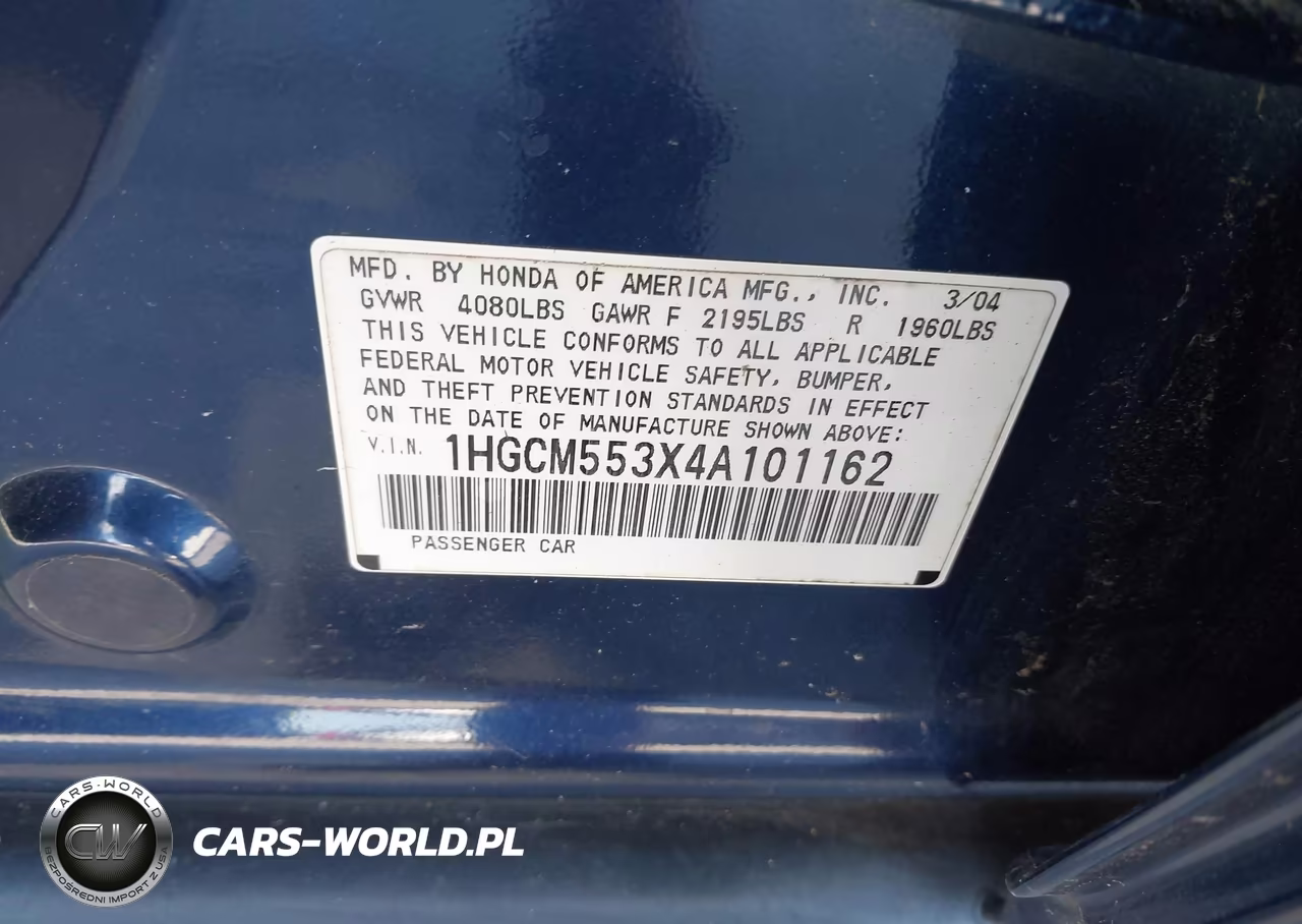 2004 Honda Accord 2.4 Lx VIN:1HGCM553X4A101162 - 9