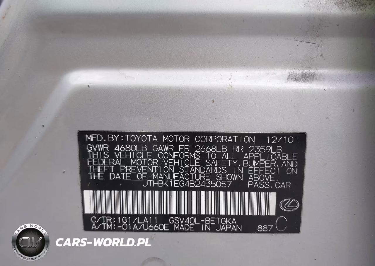 2011 Lexus Es 350 VIN:JTHBK1EG4B2435057 - 9