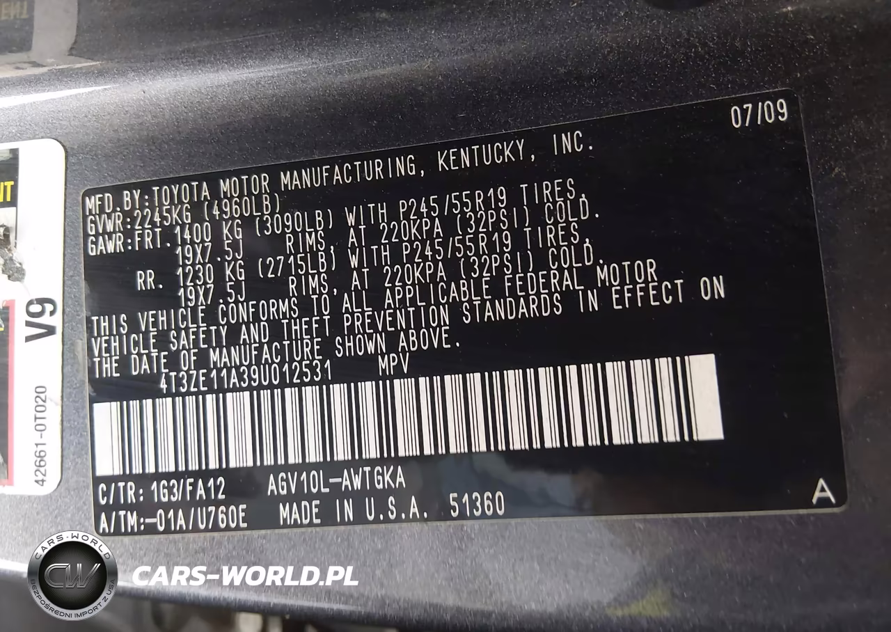 2009 Toyota Venza VIN:4T3ZE11A39U012531 - 9