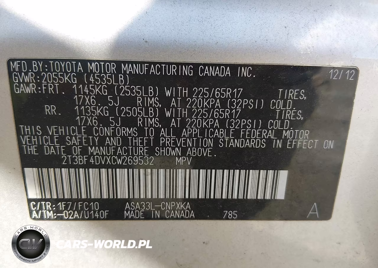 2012 Toyota Rav4 VIN:2T3BF4DVXCW269532 - 9