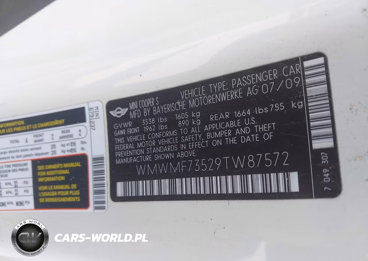 2009 Mini Cooper S VIN:WMWMF73529TW87572 - 9