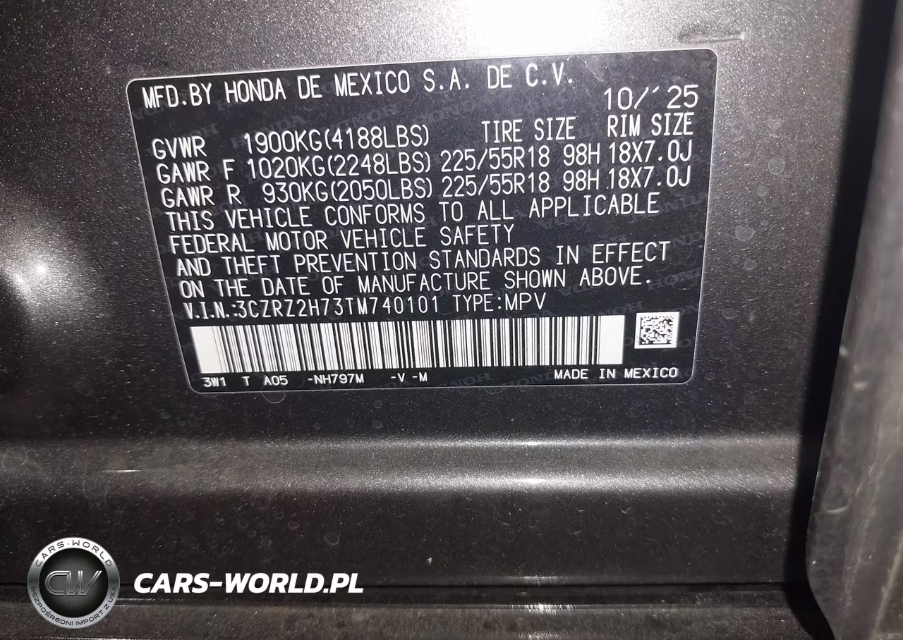 2026 Honda Hr-V Awd Ex-L VIN:3CZRZ2H73TM740101 - 9
