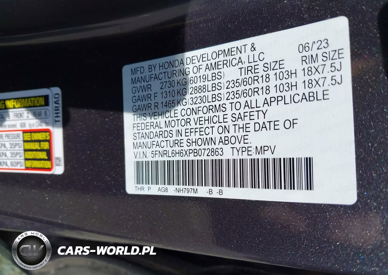 2023 Honda Odyssey Ex-L VIN:5FNRL6H6XPB072863 - 9