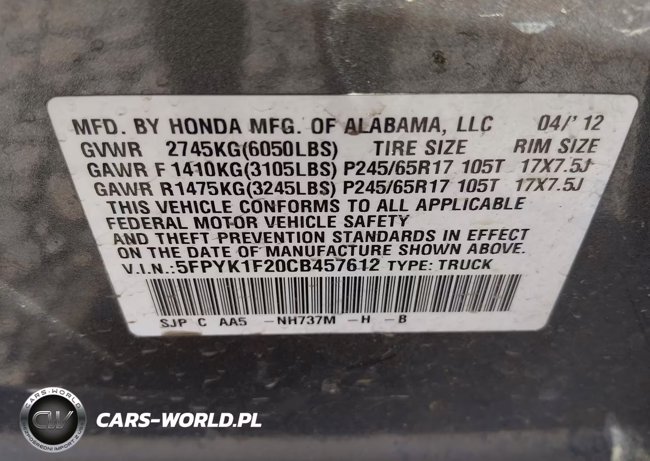 2012 Honda Ridgeline Rt VIN:5FPYK1F20CB457612 - 9