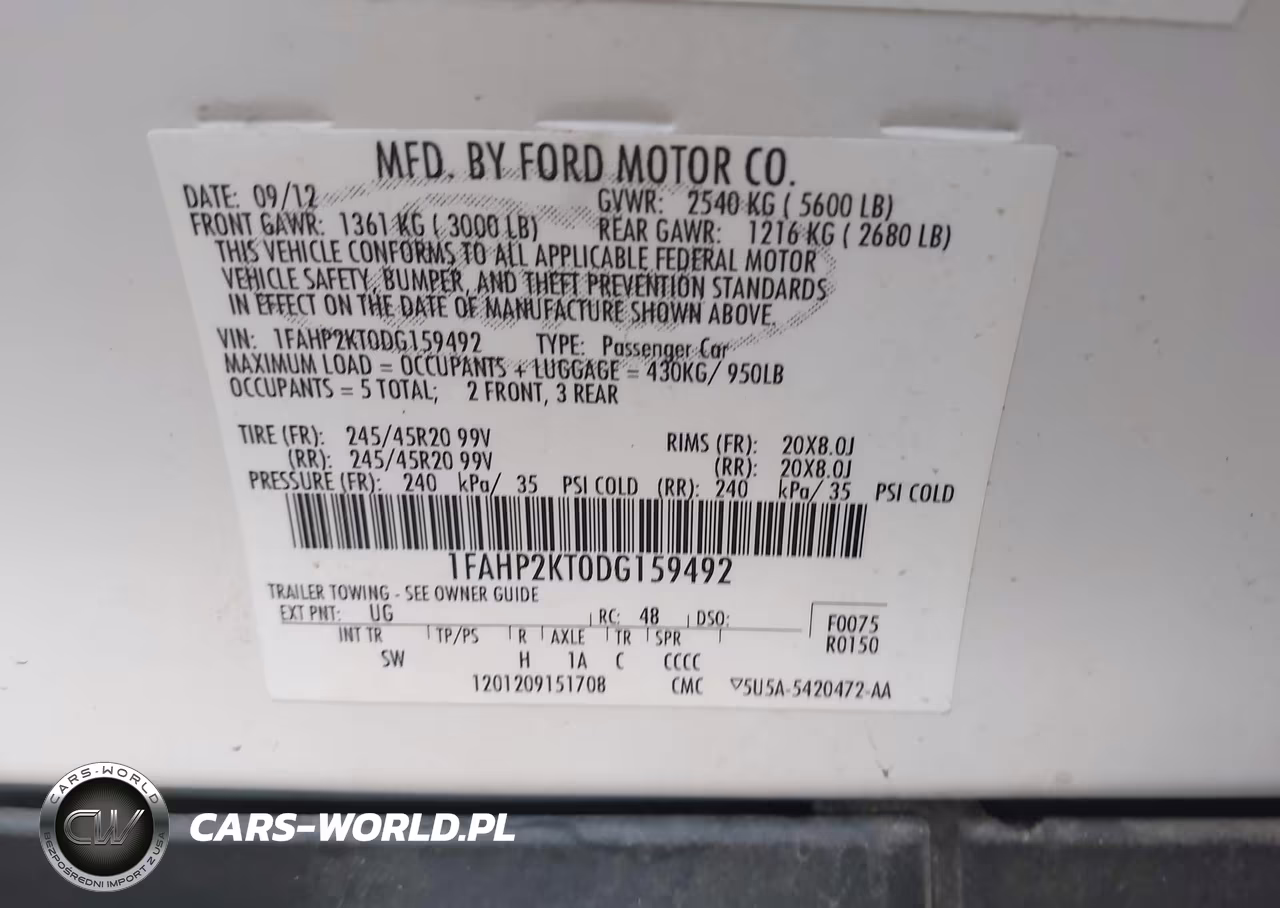 2013 Ford Taurus Sho VIN:1FAHP2KT0DG159492 - 9