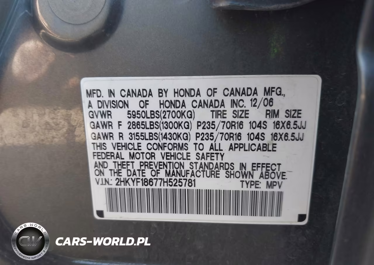 2007 Honda Pilot Ex-L VIN:2HKYF18677H525781 - 9