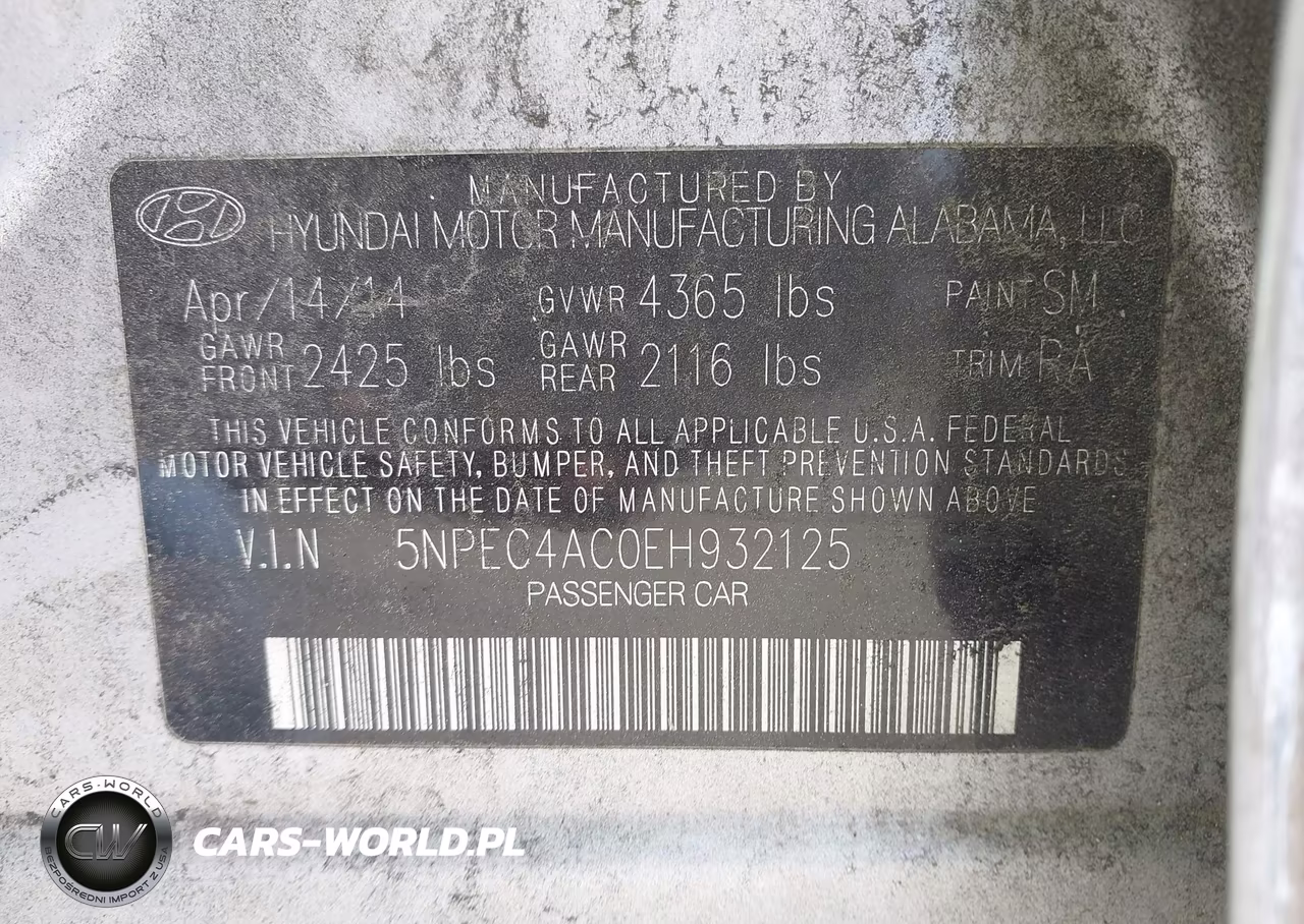 2014 Hyundai Sonata Se VIN:5NPEC4AC0EH932125 - 9