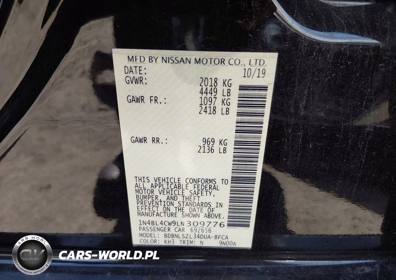 2020 Nissan Altima Sr Intelligent Awd VIN:1N4BL4CW9LN309776 - 9