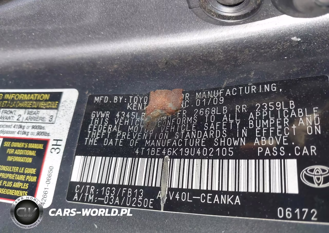 2009 Toyota Camry Le VIN:4T1BE46K19U402105 - 9