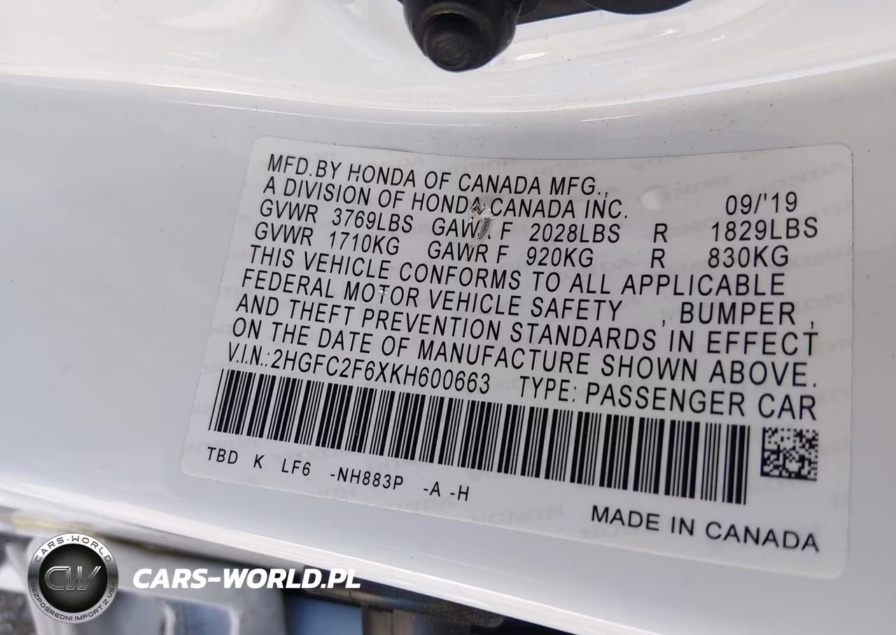 2019 Honda Civic Lx VIN:2HGFC2F6XKH600663 - 9