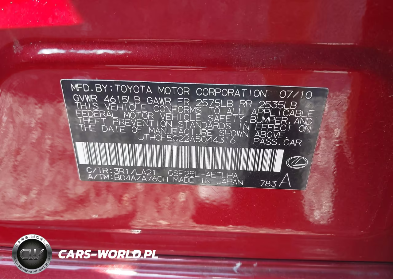 2010 Lexus Is 250 VIN:JTHCF5C22A5044316 - 9