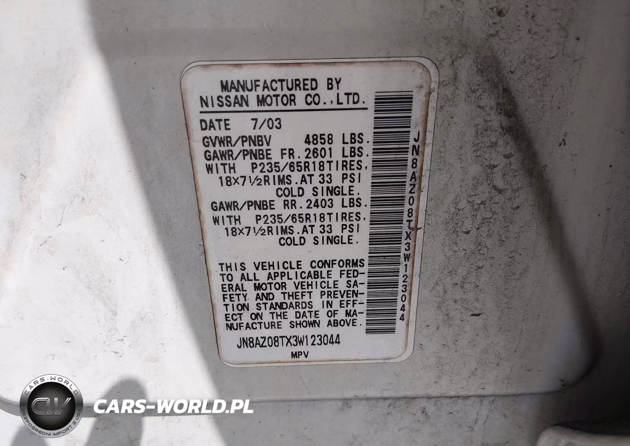 2003 Nissan Murano Sl VIN:JN8AZ08TX3W123044 - 9