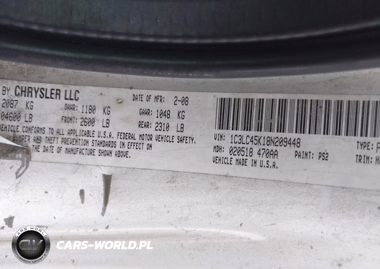2008 Chrysler Sebring Lx VIN:1C3LC45K18N209448 - 9
