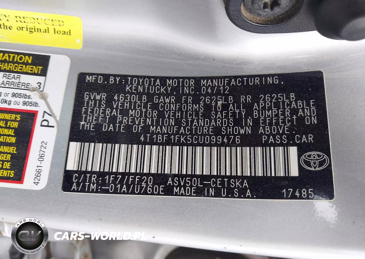 2012 Toyota Camry Se VIN:4T1BF1FK5CU099476 - 9