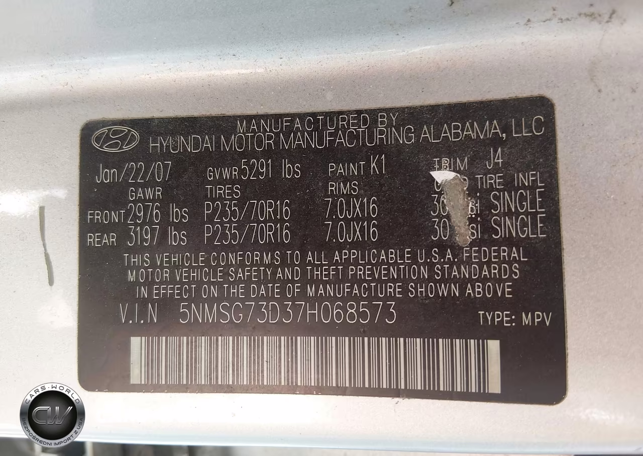 2007 Hyundai Santa Fe Gls VIN:5NMSG73D37H068573 - 9
